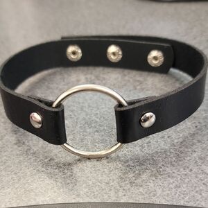 Black Leather Choker with Silver Ring